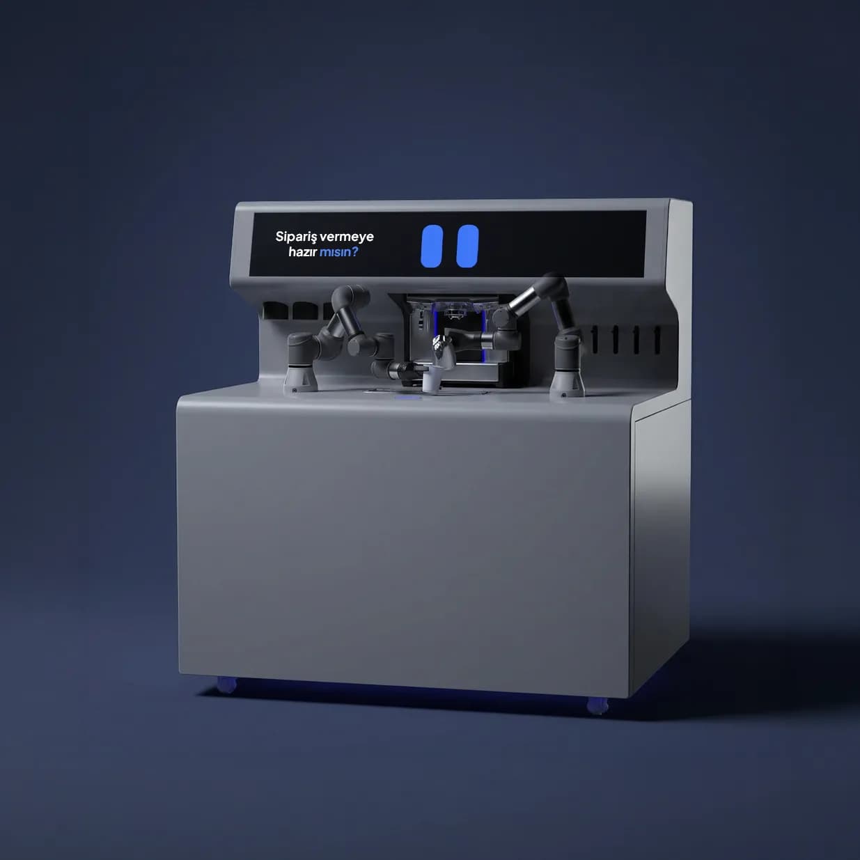 Gen 2 Dijital Vitrin — dar koridorlar için robot barista + LED ekran